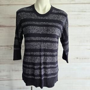 Theory Navy Blue and White Thick Stripe Sweater sz P